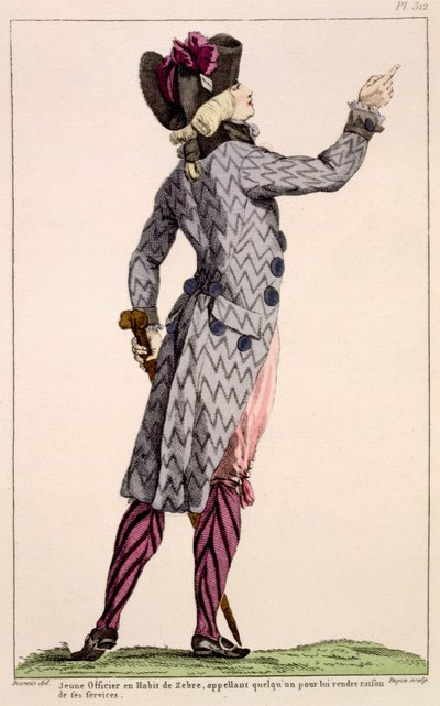 Young Officer in a Zebra Coat, Print Made by Dupin, 1789 by Claude Louis Desrais